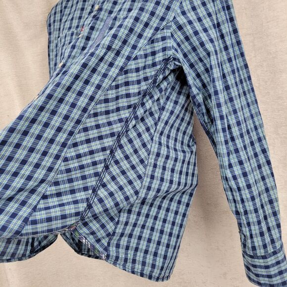 Robert Graham Tailored Fit Cotton Blue Plaid Men's Size Large Button Up Shirt - Picture 7 of 13